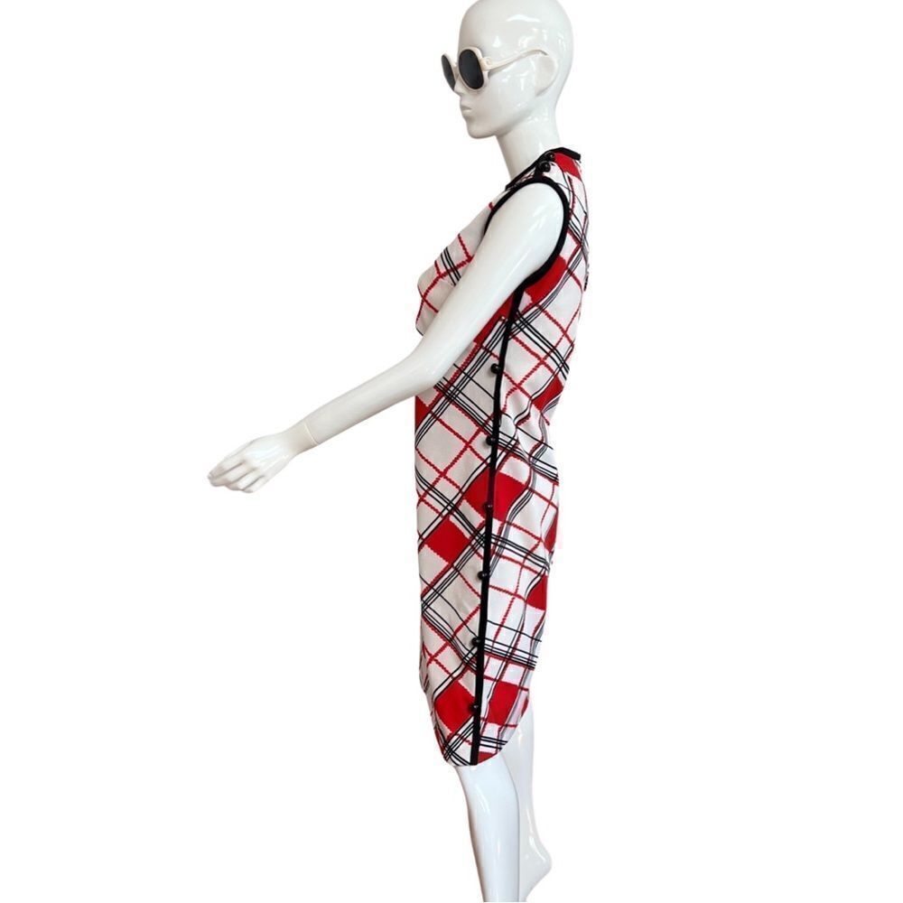 Vintage 1960s Mod Red Black Geometric Print Side … - image 3